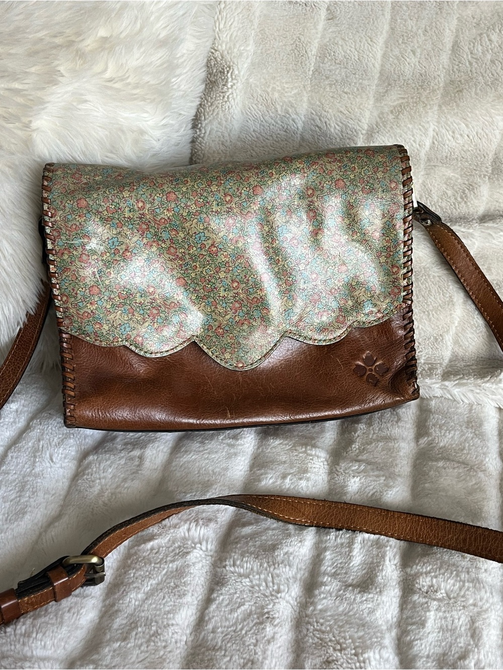 PATRICIA NASH Leather Crossbody with Floral Scalloped Flap